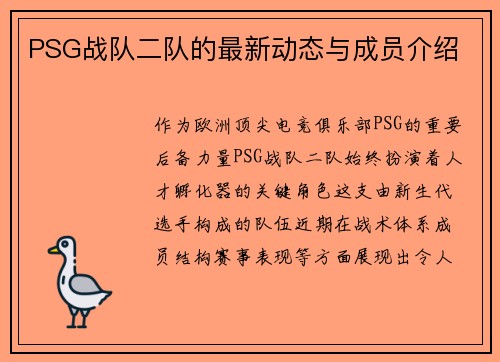 PSG战队二队的最新动态与成员介绍