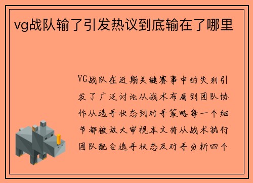 vg战队输了引发热议到底输在了哪里
